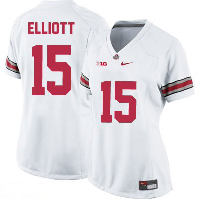 Ohio State Buckeyes Women's Ezekiel Elliott #15 White Authentic Nike College NCAA Stitched Football Jersey ZQ19P71VV